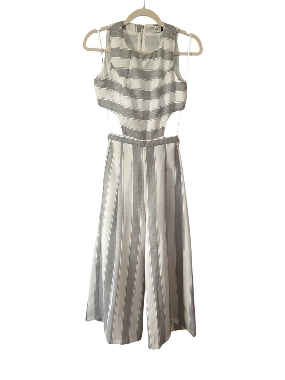 Striped Silver White Cutout Jumpsuit